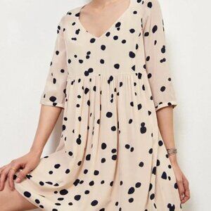 NEW ba&sh Beige Polka Dot Printed Swing Mini Dress